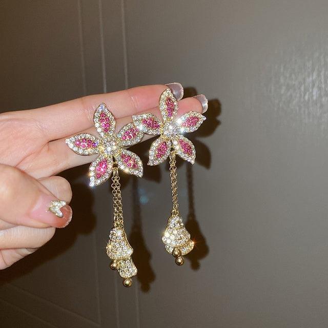 Golden Flower Crystal Earrings - Natna Shop