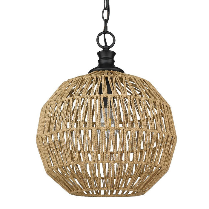 Pendant Golden Lighting 6933-M BLK-NR Florence 1 Light Medium Raphia Rope Woven Pendant Golden Lighting