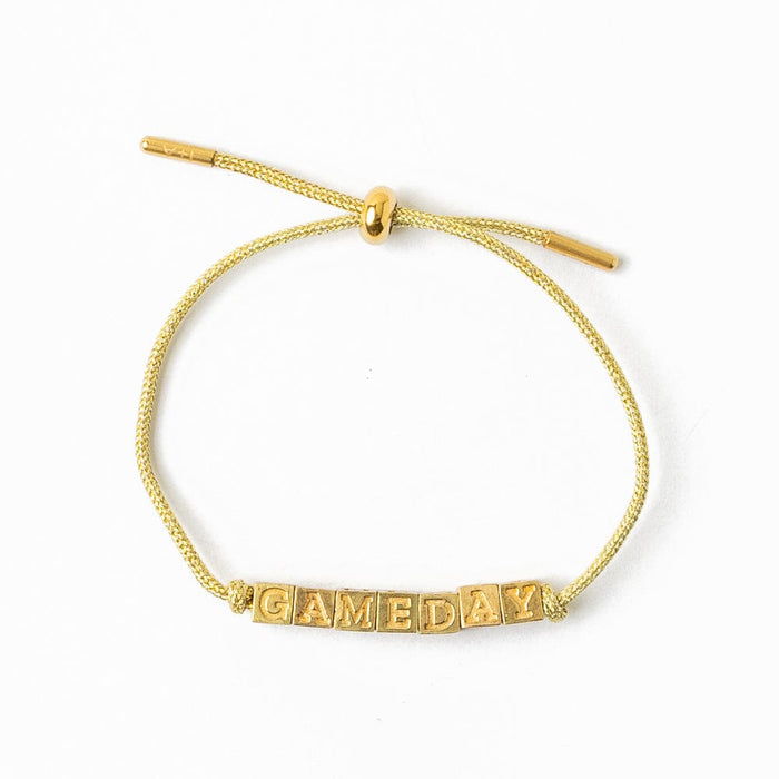 Goldie Gold Lurex Cord With Brass Letters Adjustable Gameday Bracelet