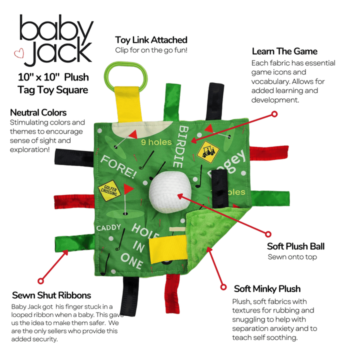 Golf Baby Learning Lovey Tag Stroller Toy 10" x 10"