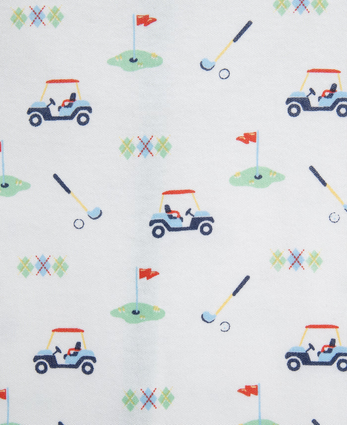 Golf Print Snap Romper w Green Trim