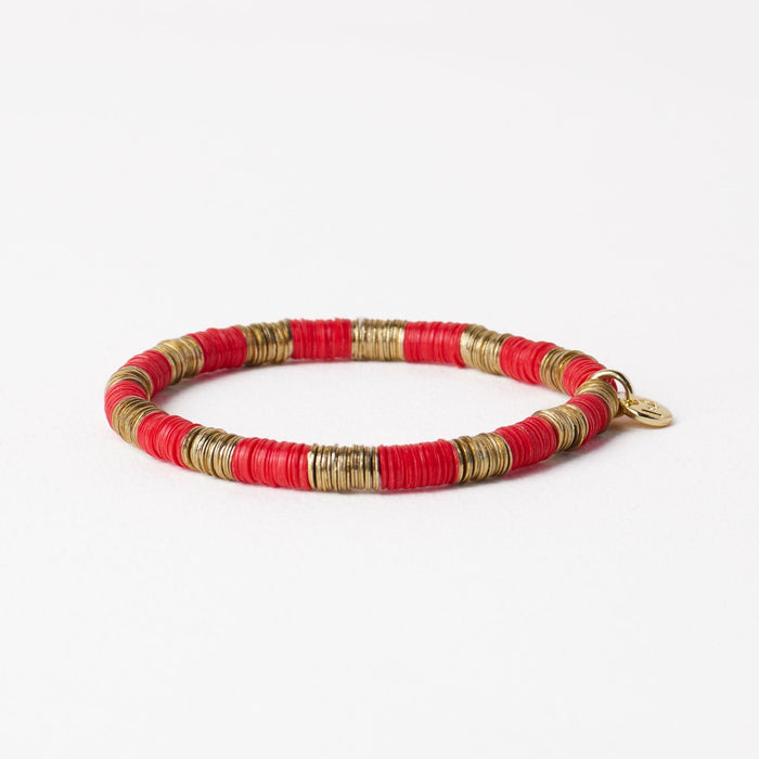 Grace Alternating Color With Gold Sequin Stretch Bracelet Red Stretch