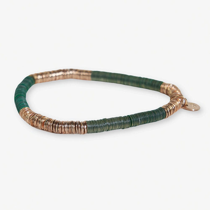 Grace Two Color Block Stretch Bracelet Emerald and Gold Bracelet
