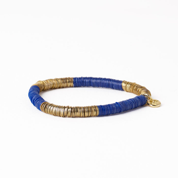 Grace Two Color Block Stretch Bracelet Lapis and Gold Stretch