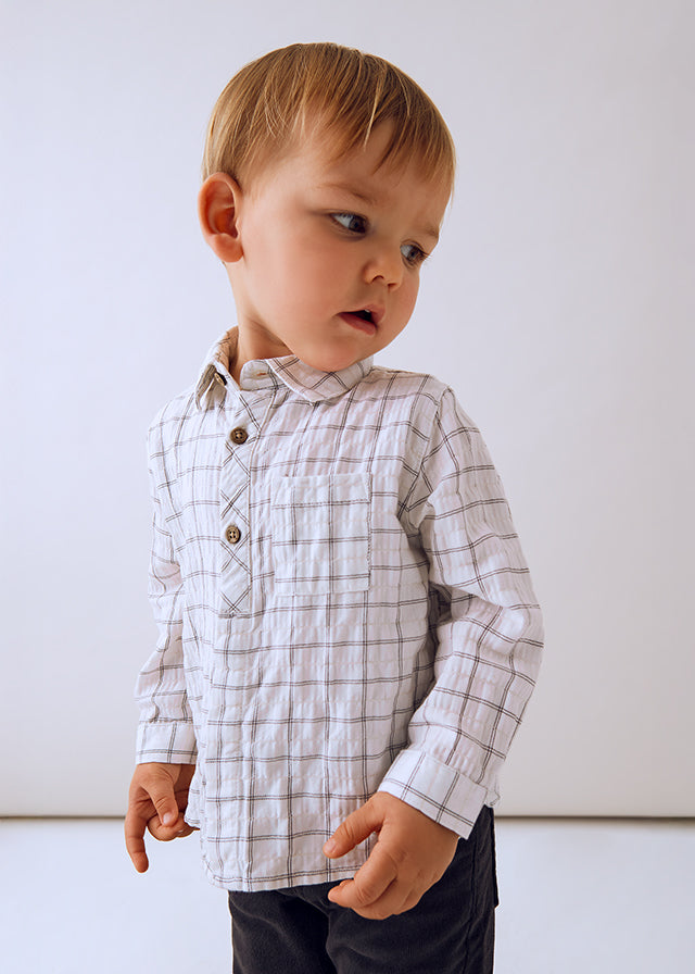Gray White Check Half Button Down