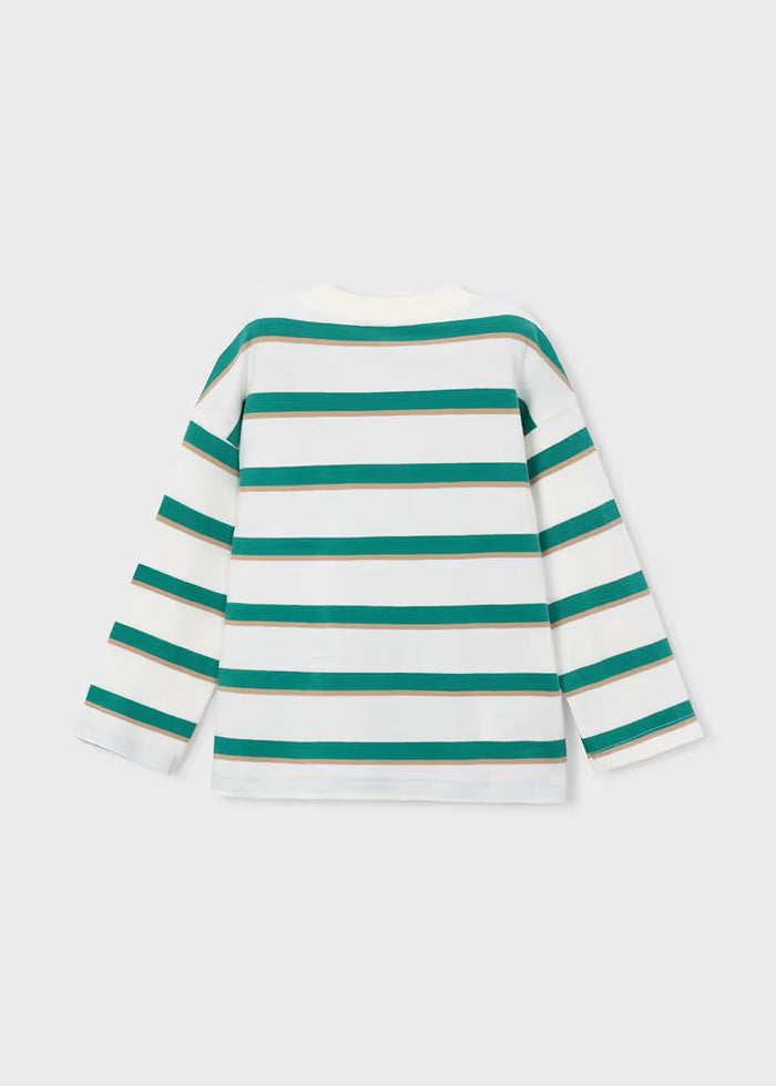 Green and Cream Striped Long Sleeve Tee