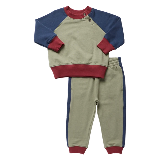Green Color Block Puzzle Jogger Set