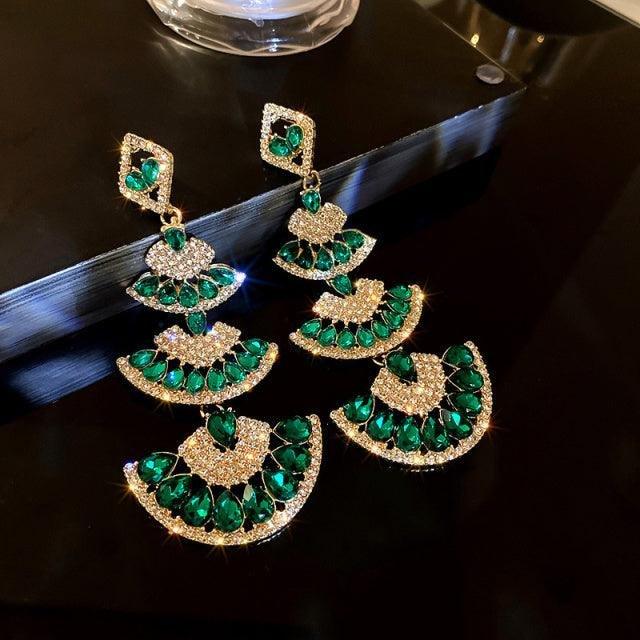Green Crystal Drop Earring - Natna Shop