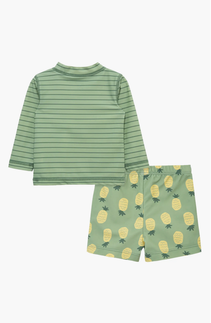 Green Stripe Pineapple Rashguard & Trunks Swim Set