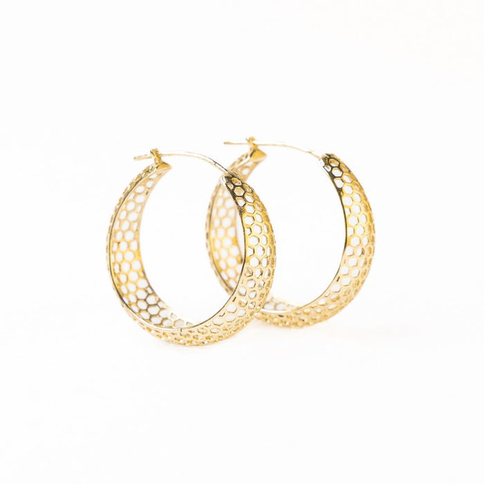 Gretchen Honeycomb Hoop Earrings Brass Hoops