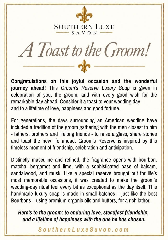 GROOM'S RESERVE "GROOM’S PRIVÉ" LAVISH LATHER MASSAGE BAR - Southern Luxe Savon