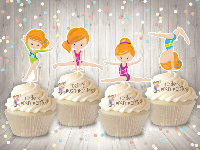 Red Hair Gymnast Theme Cupcake Topper