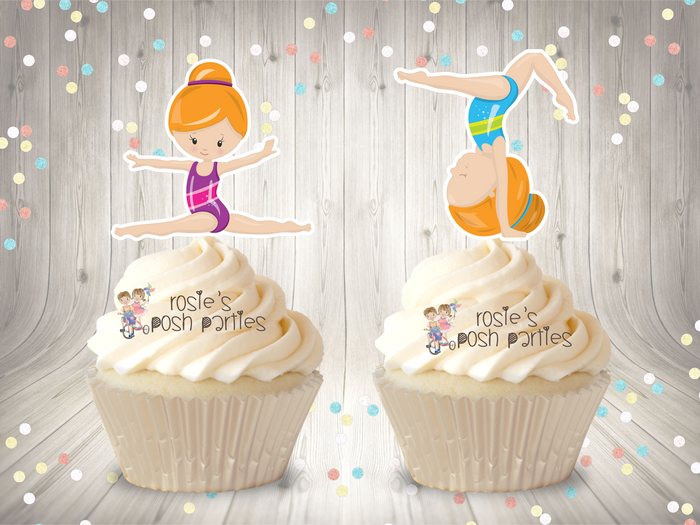 Red Hair Gymnast Theme Cupcake Topper