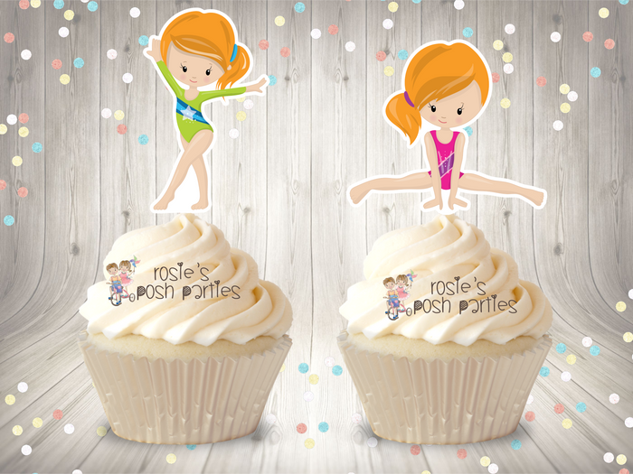 Red Hair Gymnast Theme Cupcake Topper