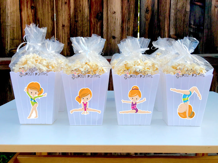 Gymnast Birthday Theme Popcorn Favor Bins