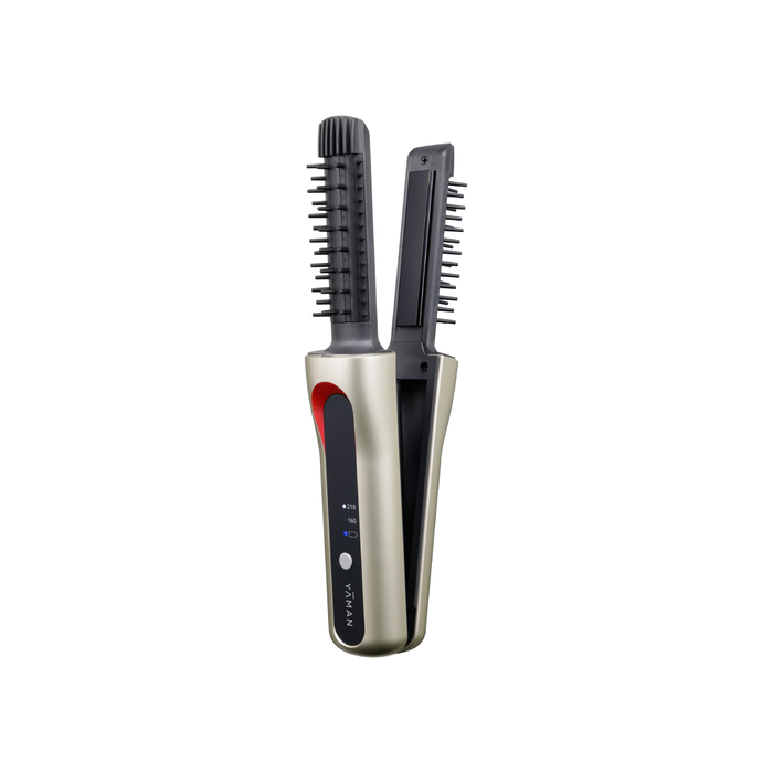 Hair straightener with comb and brush on a white background