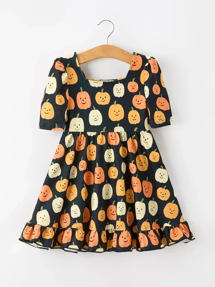 Halloween Pumpkin Square Neck Dress
