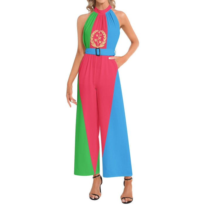 Halter Neck Buckle Belted Jumpsuit - Natna Shop