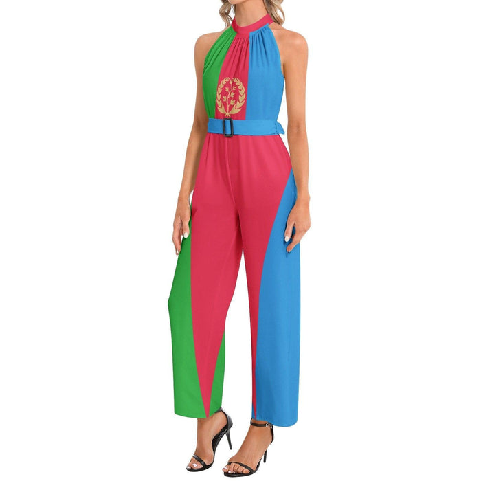 Halter Neck Buckle Belted Jumpsuit - Natna Shop