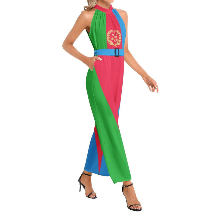 Halter Neck Buckle Belted Jumpsuit - Natna Shop