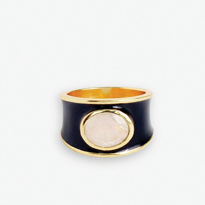 Hazel Oval Stone With Enamel Band Ring Black/Clear Black/Clear- Size 7 RING