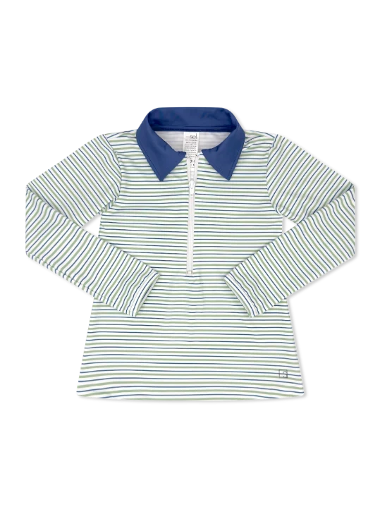 Heather Half Zip - Pistachio Green Stripe