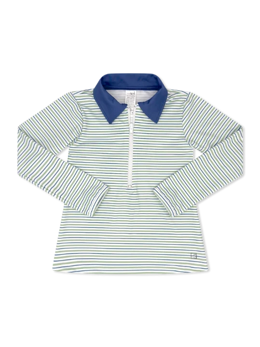 Heather Half Zip - Pistachio Green Stripe
