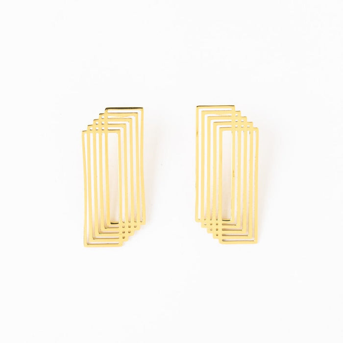 Heather Layered Rectangle Earrings Brass Statement