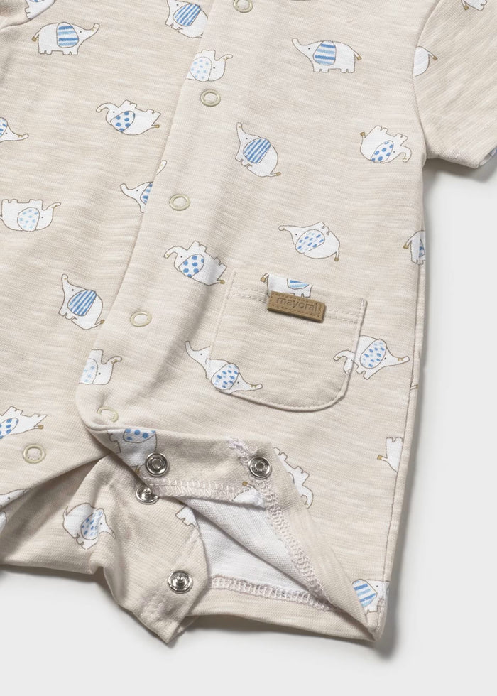 Heathered Oatmeal Elephant Print Snap Romper
