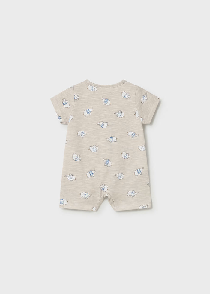 Heathered Oatmeal Elephant Print Snap Romper