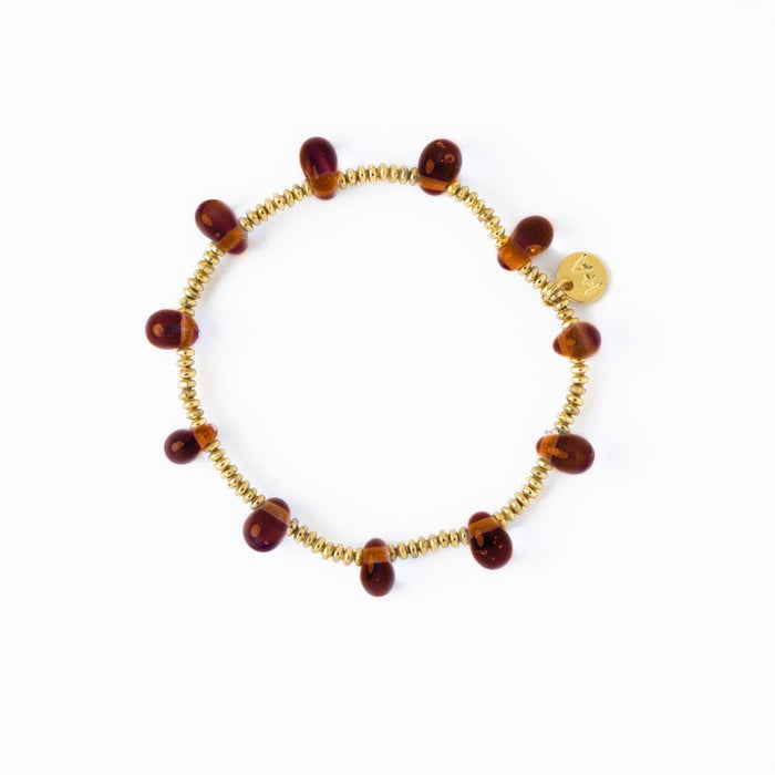 Hope Brass Stretch Bracelet With Glass Beads Amber Stretch