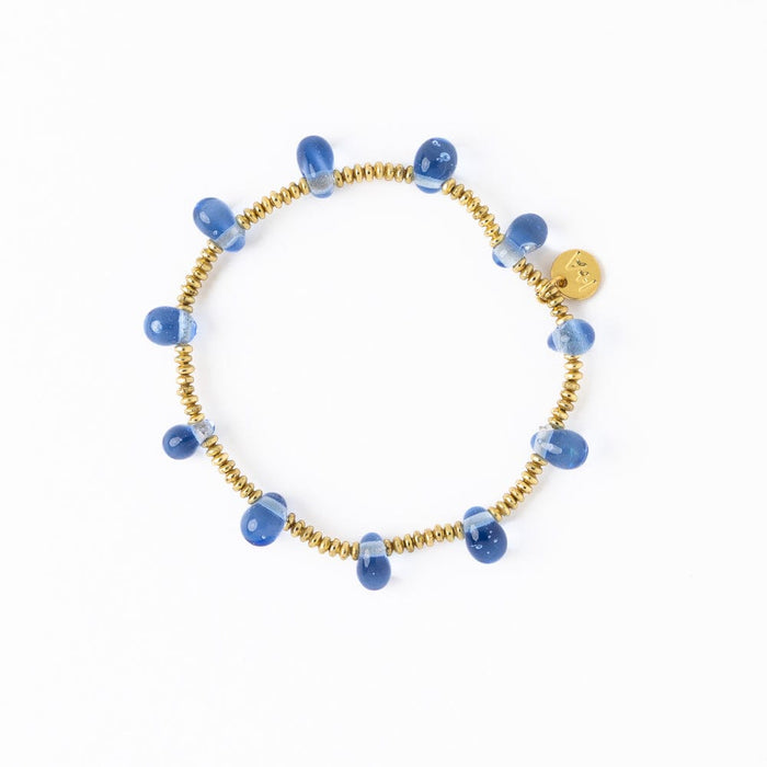 Hope Brass Stretch Bracelet With Glass Beads Blue Stretch