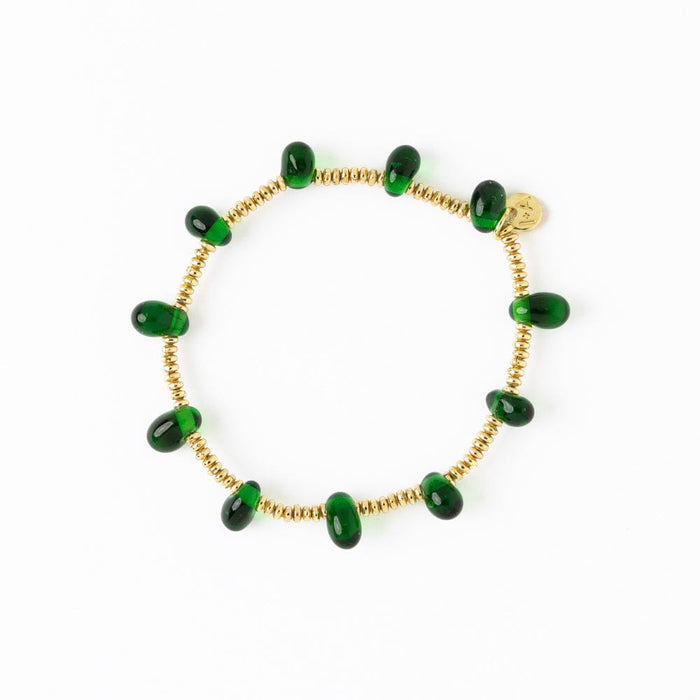 Hope Brass Stretch Bracelet With Glass Beads Green Stretch