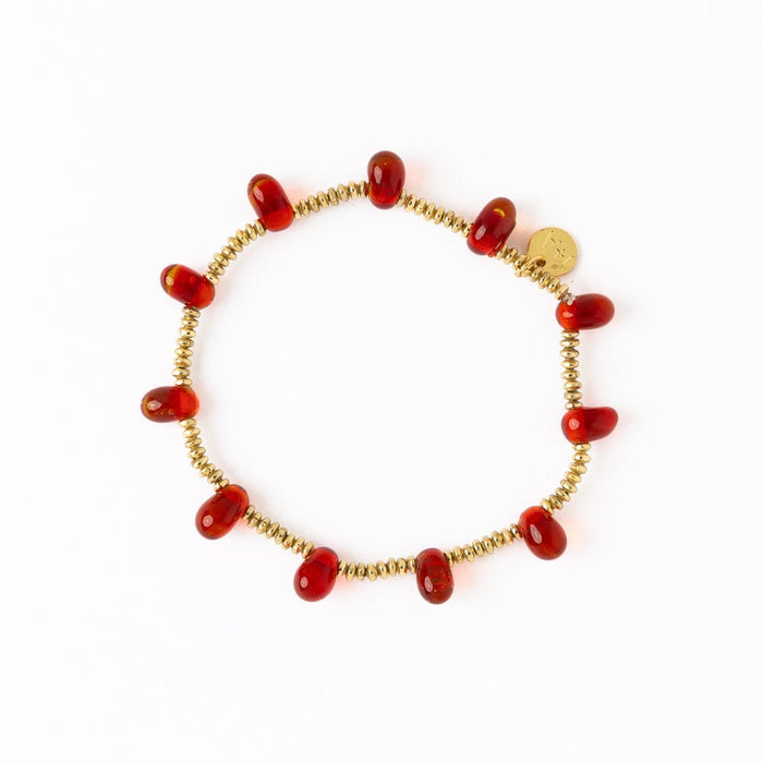 Hope Brass Stretch Bracelet With Glass Beads Red Stretch