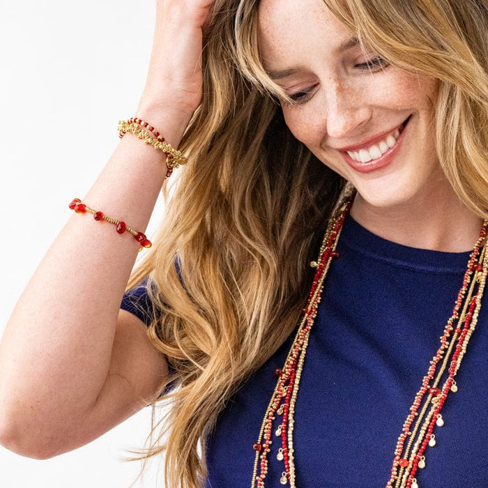 Hope Brass Stretch Bracelet With Glass Beads Red Stretch