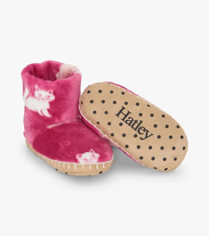 Hot Pink Little Kitties Fleece Slippers