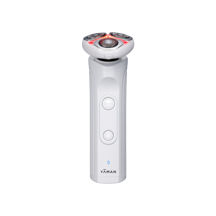 White electronic device with buttons and a brand logo on a white background