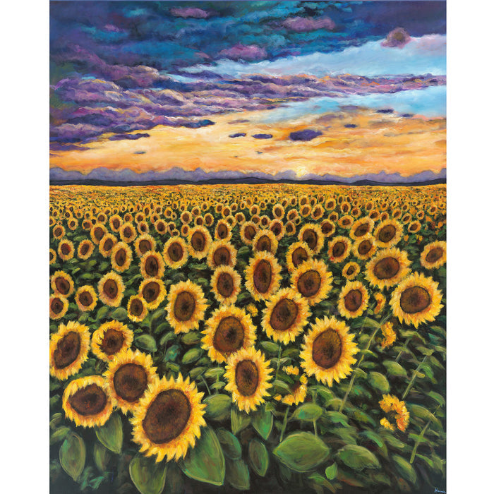 Ingooood Wooden Jigsaw Puzzle 1000 Piece - Oil painting-Sunflower at sunset - Ingooood jigsaw puzzle 1000 piece
