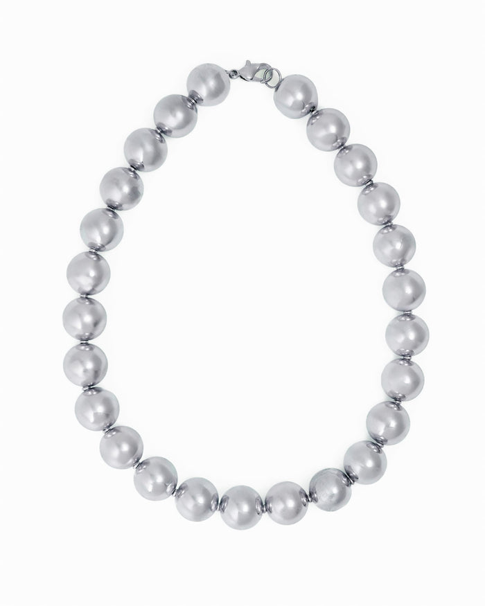 Iris Large Brass Bead Necklace Silver Necklace