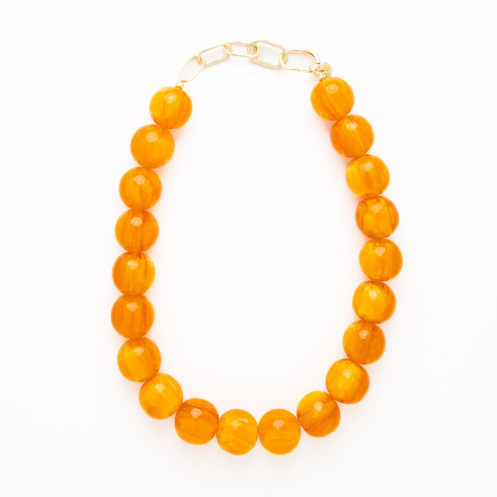 Iris Large Resin Bead Necklace Amber Single Strand