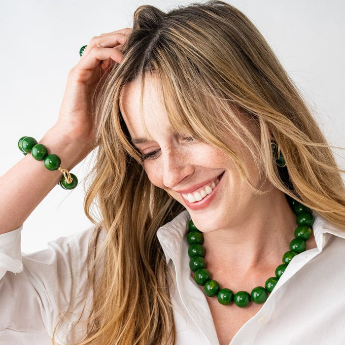 Iris Large Resin Bead Necklace Green Single Strand