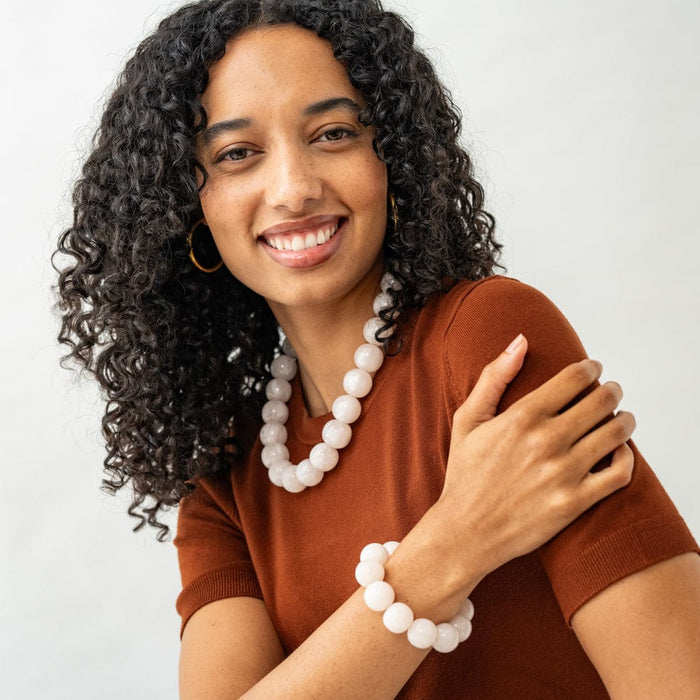 Iris Large Resin Bead Necklace Milky White Single Strand