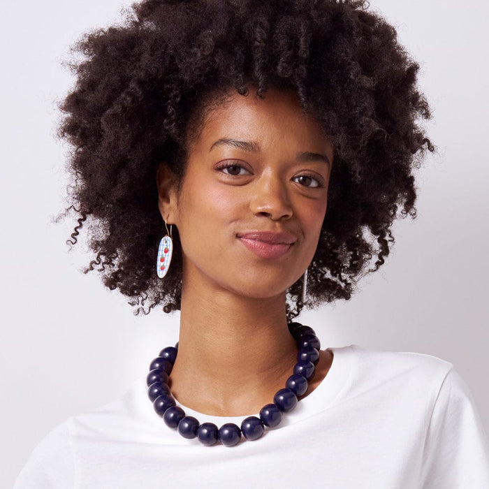 Iris Large Resin Bead Necklace Navy Single Strand