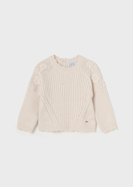 Ivory Floral Shoulder Ribbed Sweater