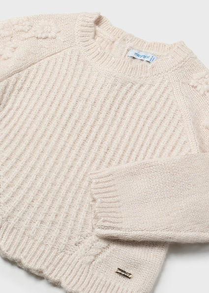 Ivory Floral Shoulder Ribbed Sweater