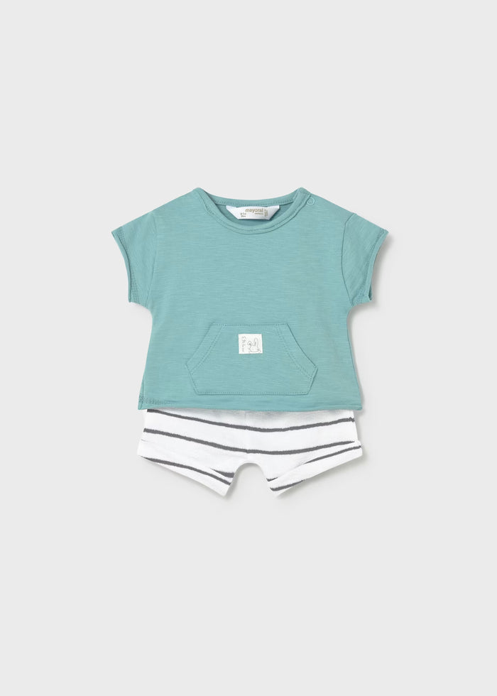 Jade Pocket Tee & White Striped Shorts