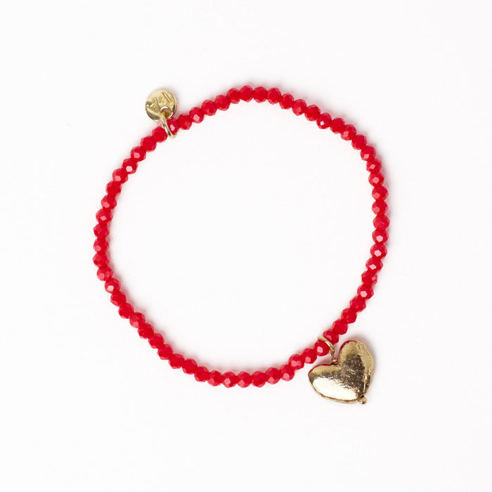 Janie Crystal Stretch Bracelet With Brass Heart Charm Tomato Stretch