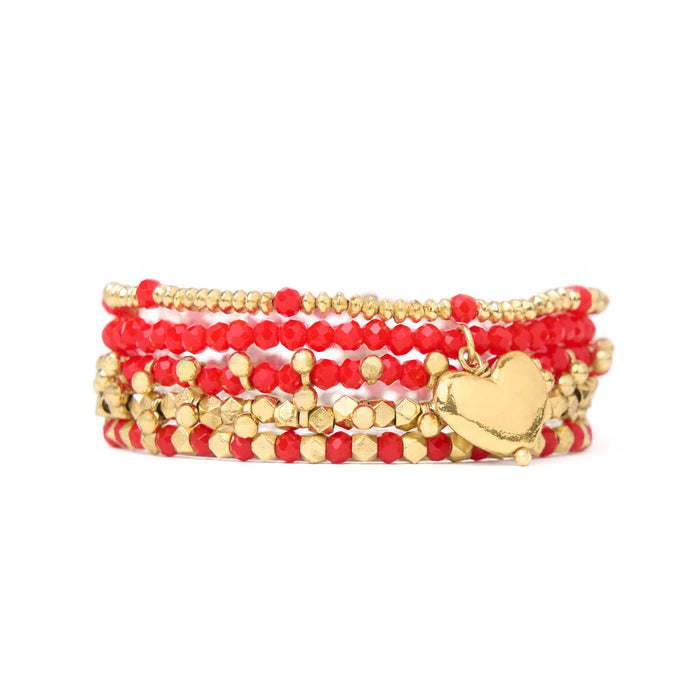 Janie + Mixed Crystal Stretch Bracelet Stack of 5 Tomato Bracelet