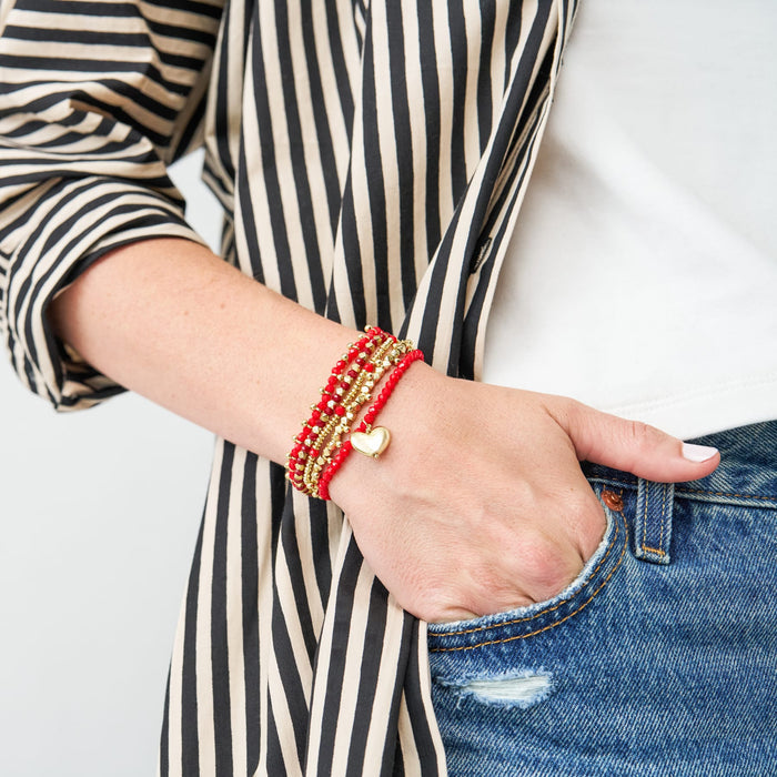 Janie + Mixed Crystal Stretch Bracelet Stack of 5 Tomato Bracelet