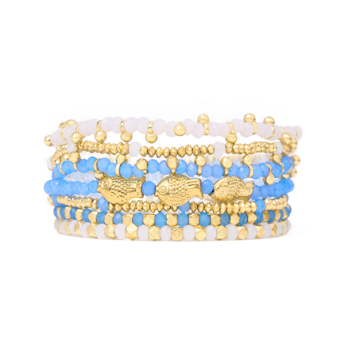 Janie + Mixed Crystal Stretch Bracelet Stack of 7 Blue Bracelet